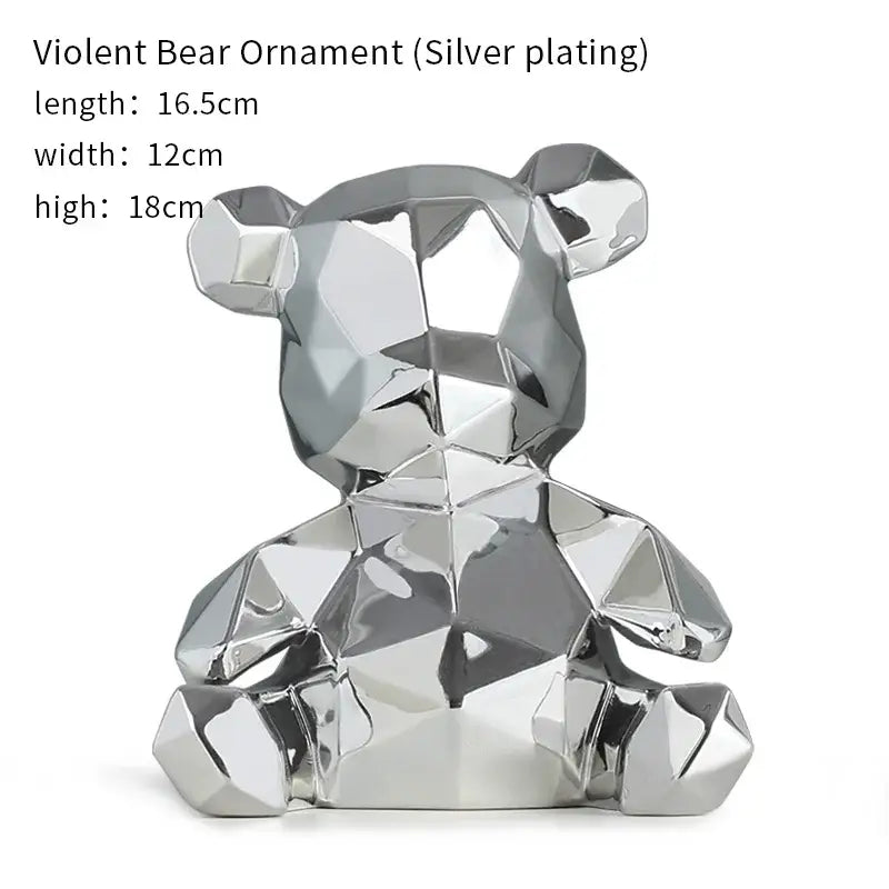 Geometric pink & blue electroplated teddy bear sculpture living room