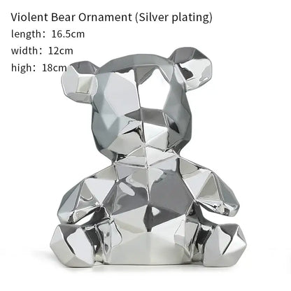 Geometric pink & blue electroplated teddy bear sculpture living room