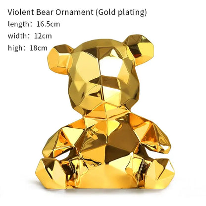Geometric pink & blue electroplated teddy bear sculpture living room