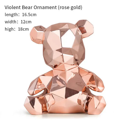 Geometric pink & blue electroplated teddy bear sculpture living room