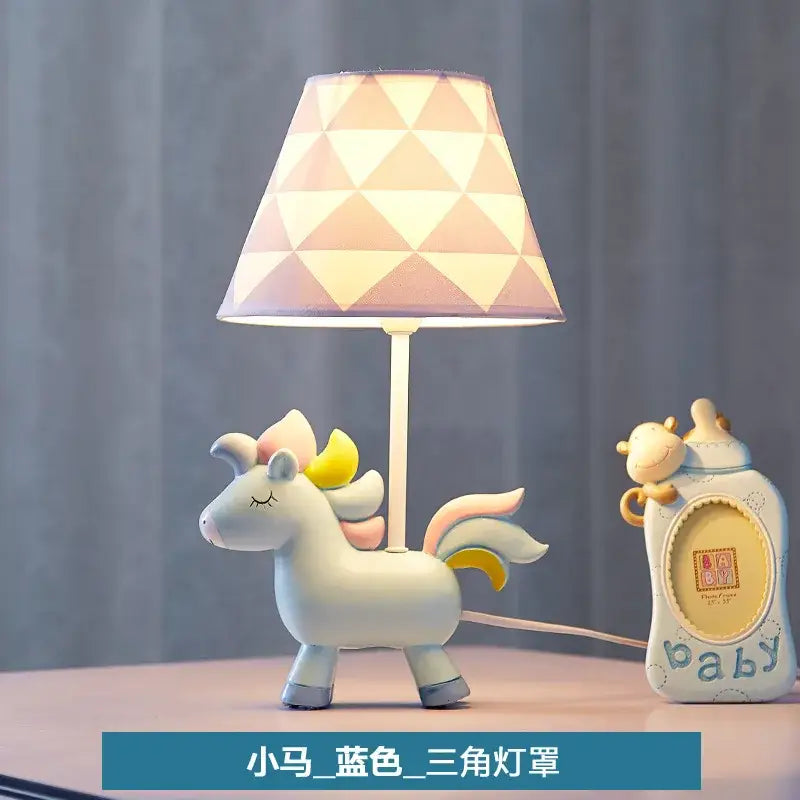 Geometric pink & blue unicorn table lamp for children’s bedroom