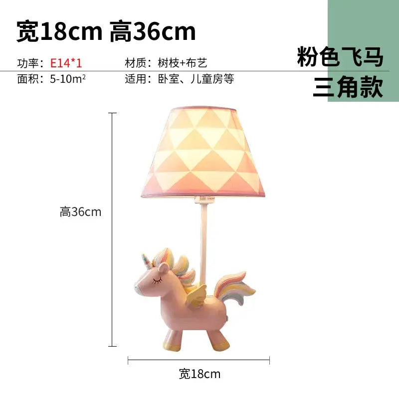 Geometric pink & blue unicorn table lamp for children’s bedroom