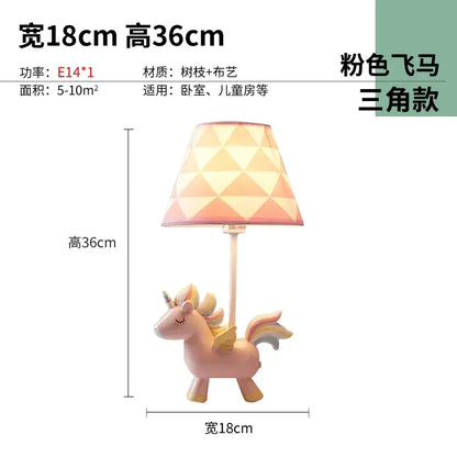 Geometric pink & blue unicorn table lamp for children’s bedroom