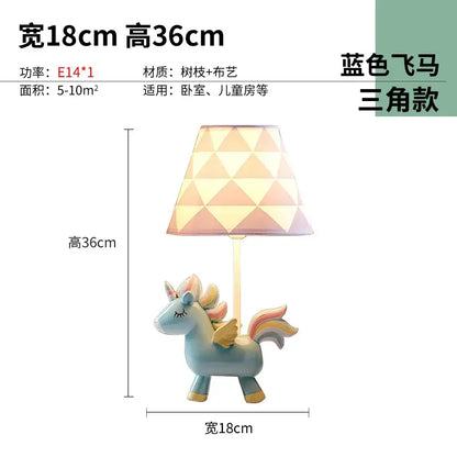 Geometric pink & blue unicorn table lamp for children’s bedroom