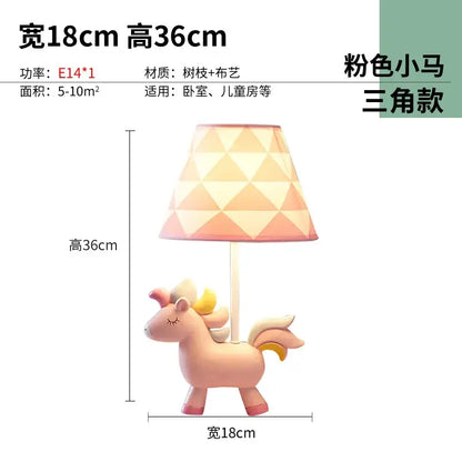 Geometric pink & blue unicorn table lamp for children’s bedroom