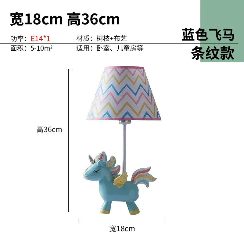 Geometric pink & blue unicorn table lamp for children’s bedroom