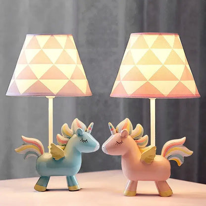 Geometric pink & blue unicorn table lamp for children’s bedroom