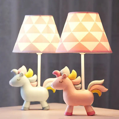 Geometric pink & blue unicorn table lamp for children’s bedroom