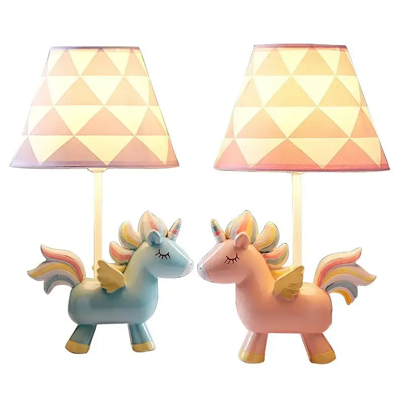 Geometric pink & blue unicorn table lamp for children’s bedroom
