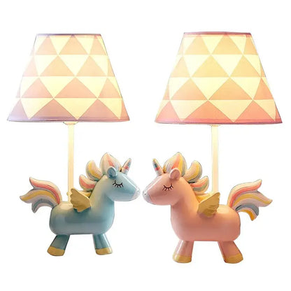 Geometric pink & blue unicorn table lamp for children’s bedroom