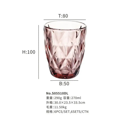Geometric pink faceted 240ml water glass drinkware dining room tumbler