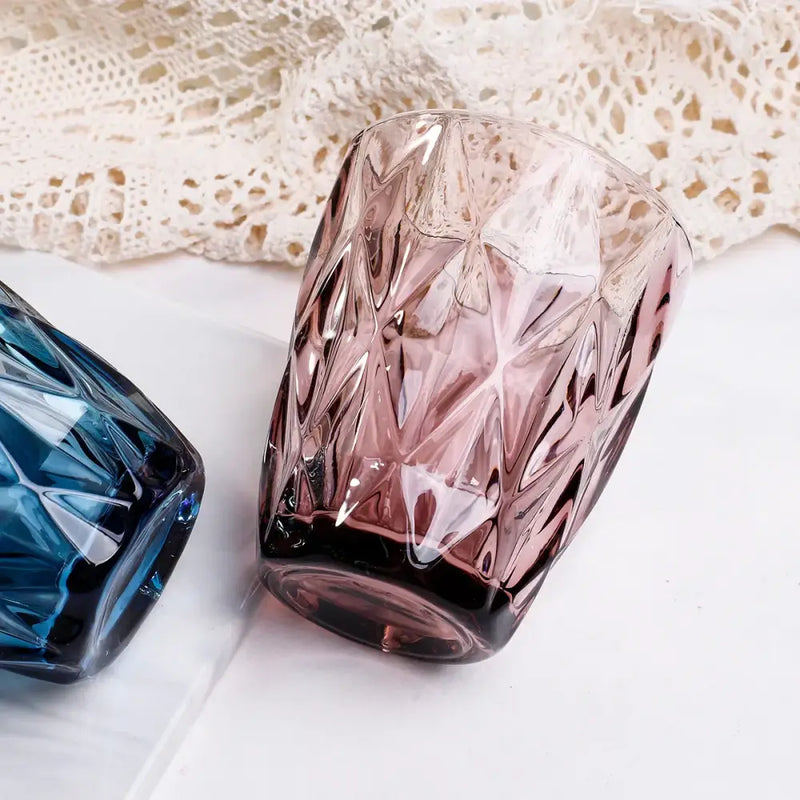 Geometric pink faceted 240ml water glass drinkware dining room tumbler