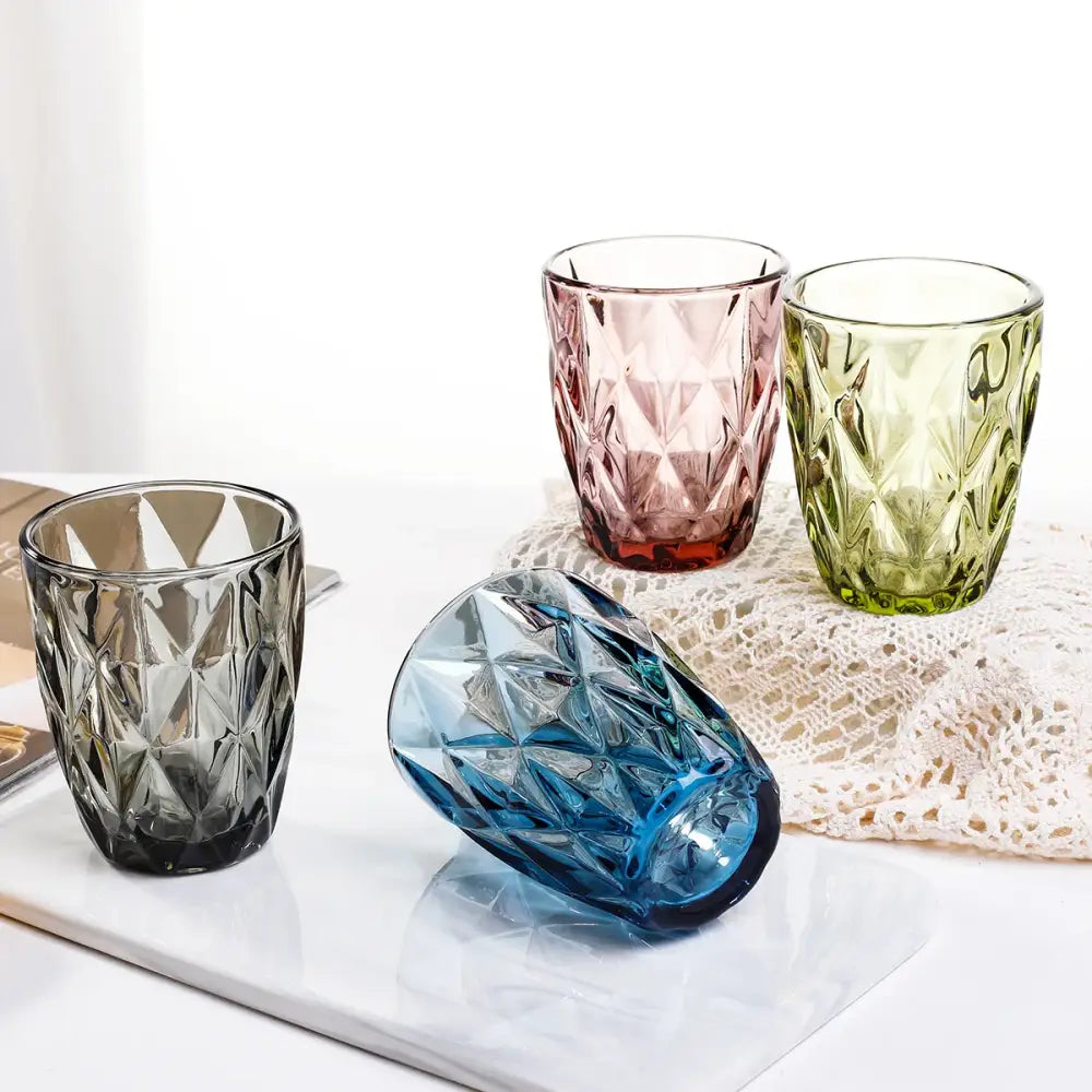 Geometric pink faceted 240ml water glass drinkware dining room tumbler