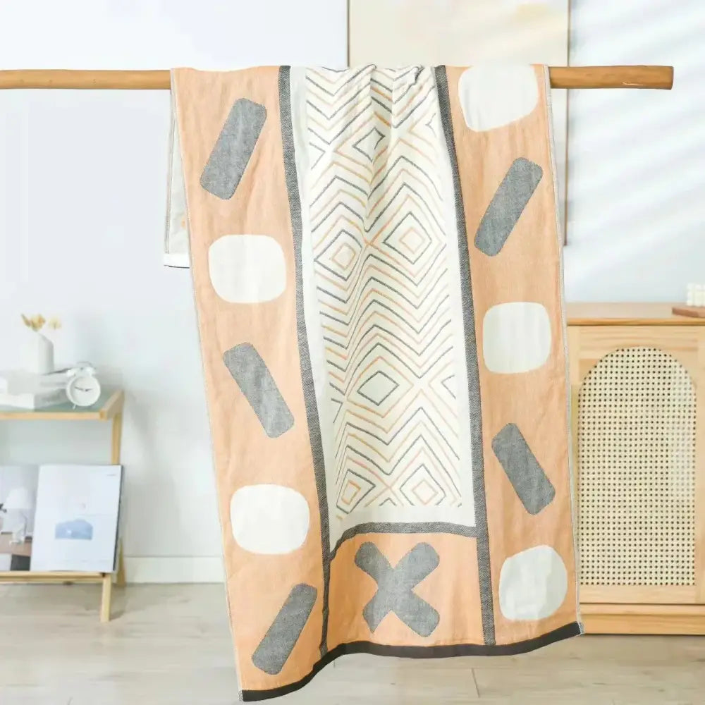Geometric pink & gray cotton bath towel bathroom quick dry accessory