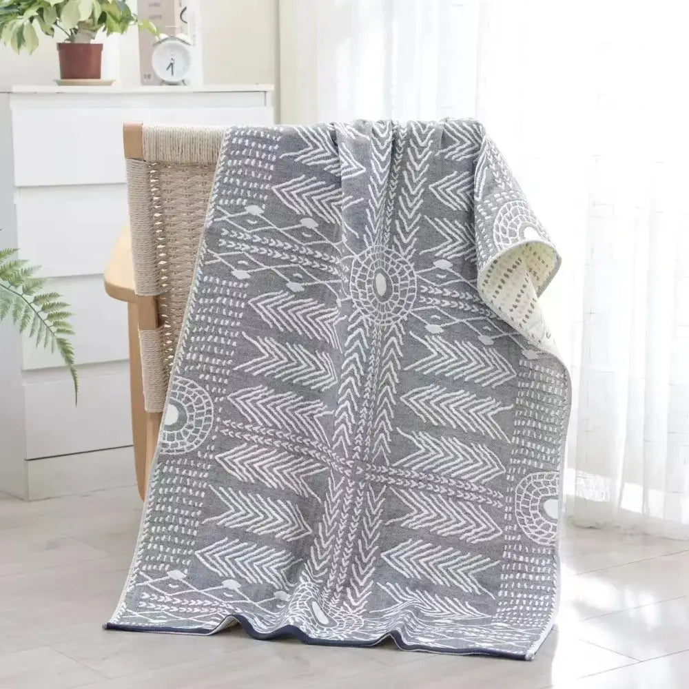 Geometric pink & gray cotton bath towel bathroom quick dry accessory