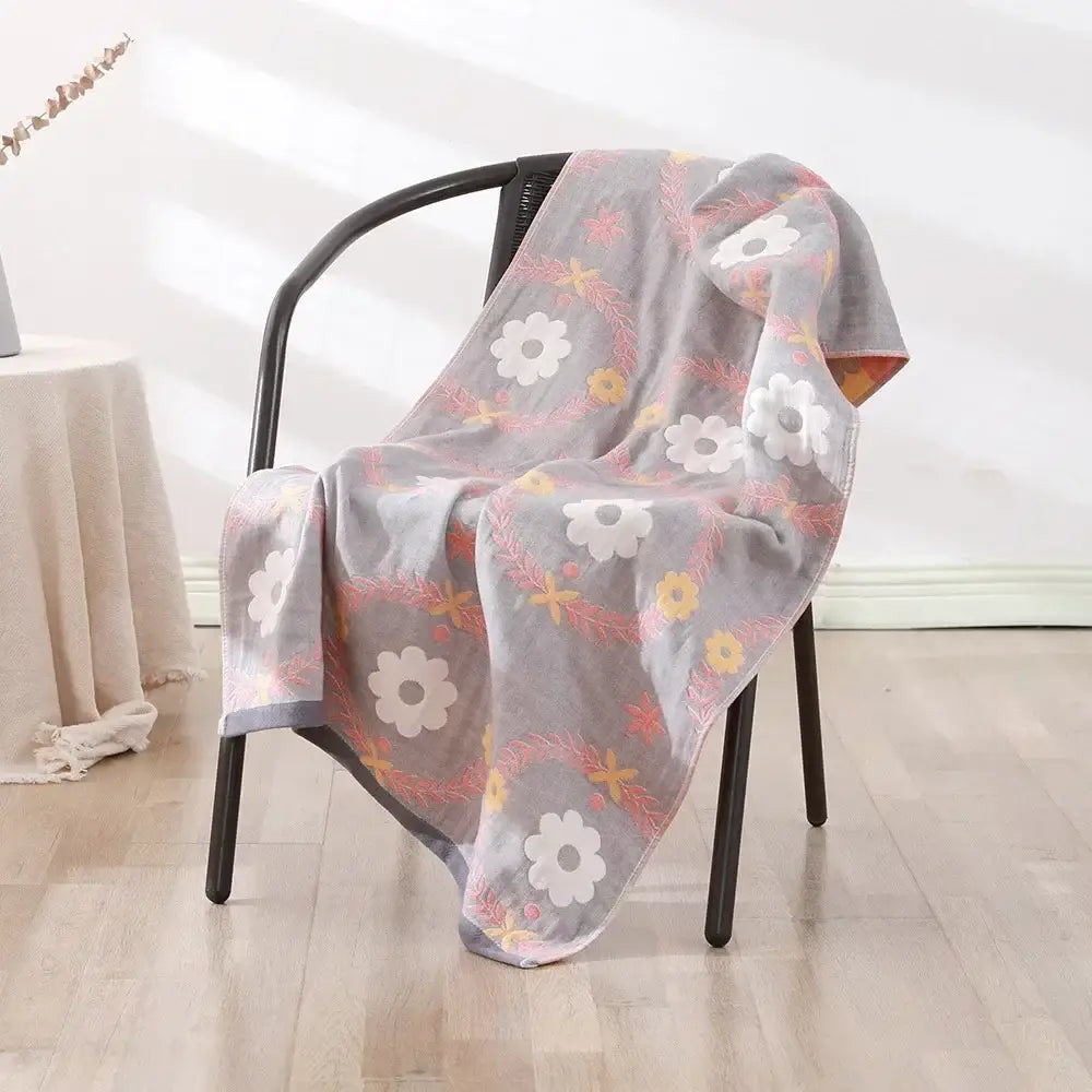 Geometric pink & gray cotton bath towel bathroom quick dry accessory