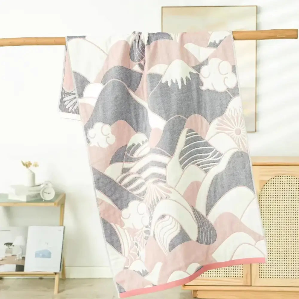 Geometric pink & gray cotton bath towel bathroom quick dry accessory