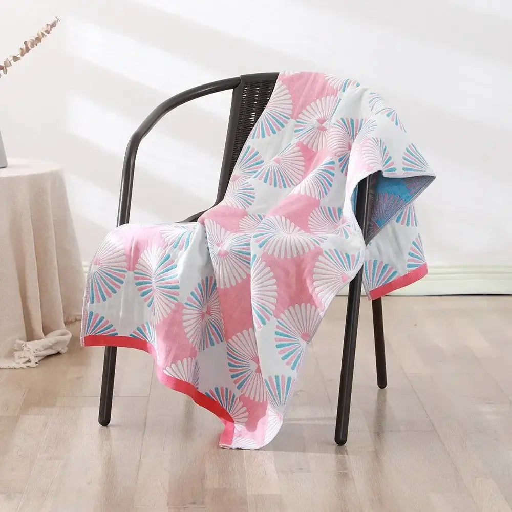 Geometric pink & gray cotton bath towel bathroom quick dry accessory
