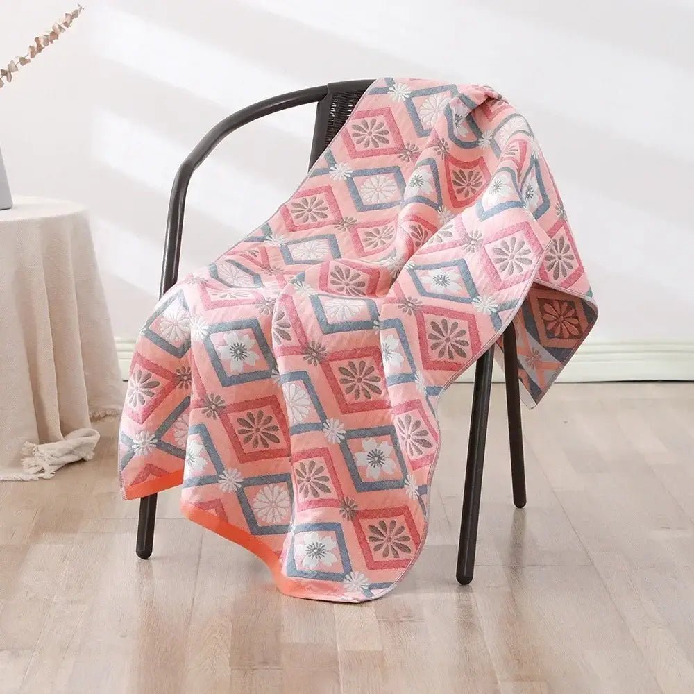 Geometric pink & gray cotton bath towel bathroom quick dry accessory