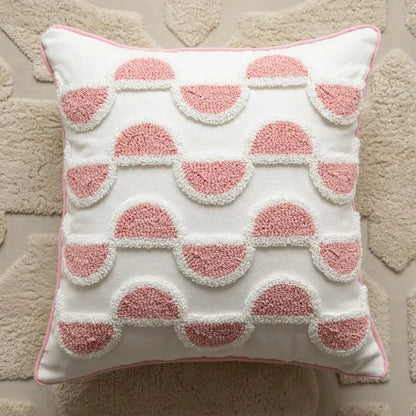 Geometric pink & white embroidered pillow covers living room decor