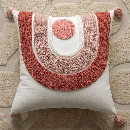 Geometric pink & white embroidered pillow covers living room decor