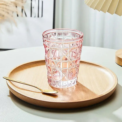 Geometric red green & amber heavy whiskey glass dining room tumbler