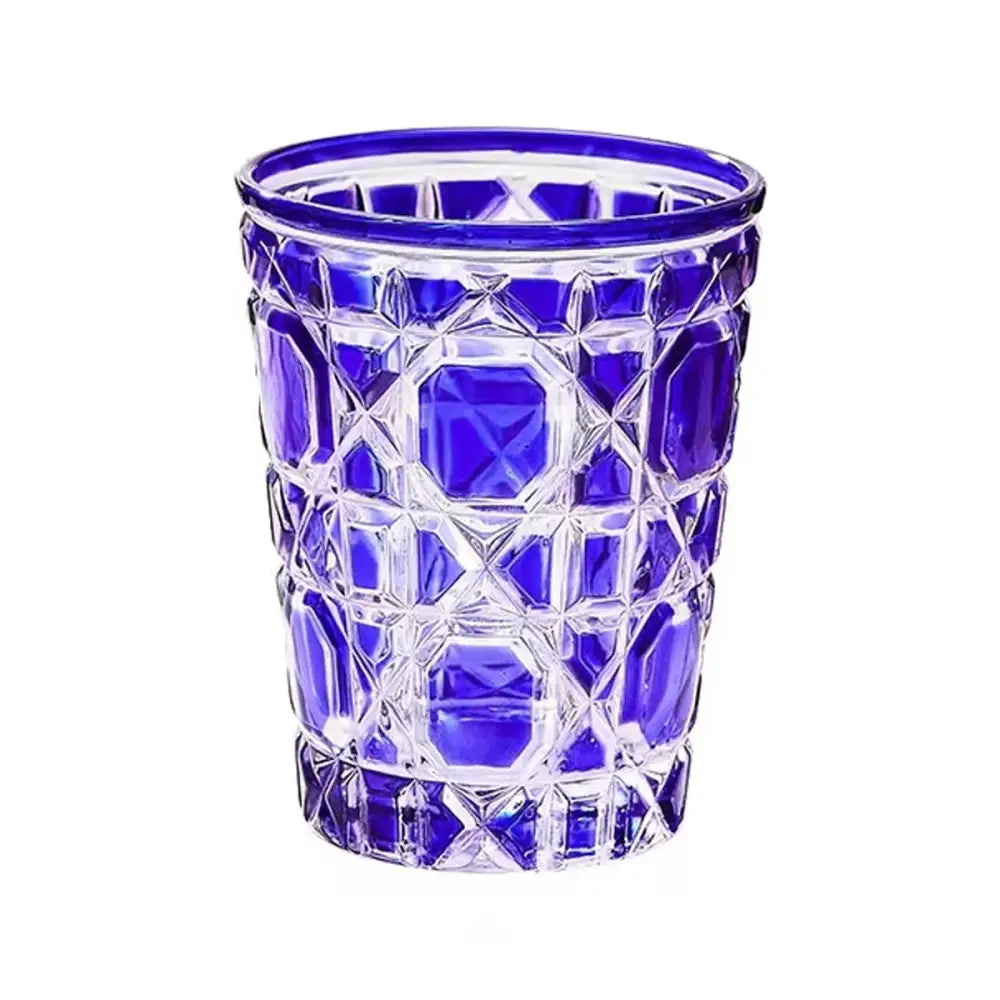 Geometric red green & amber heavy whiskey glass dining room tumbler