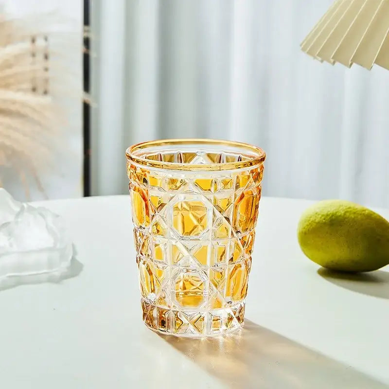 Geometric red green & amber heavy whiskey glass dining room tumbler