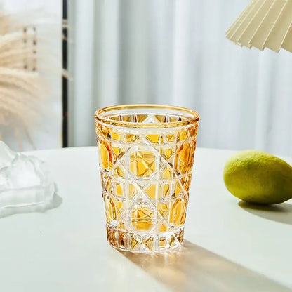 Geometric red green & amber heavy whiskey glass dining room tumbler