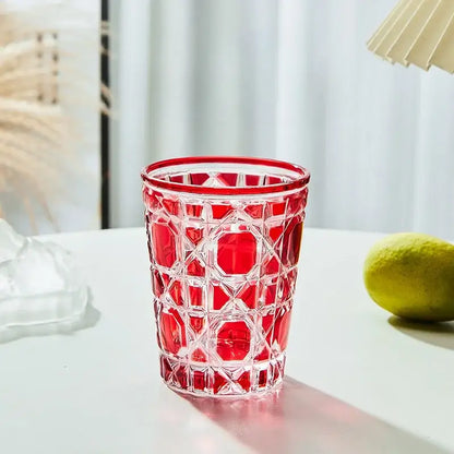Geometric red green & amber heavy whiskey glass dining room tumbler