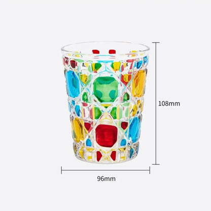 Geometric red green & amber heavy whiskey glass dining room tumbler
