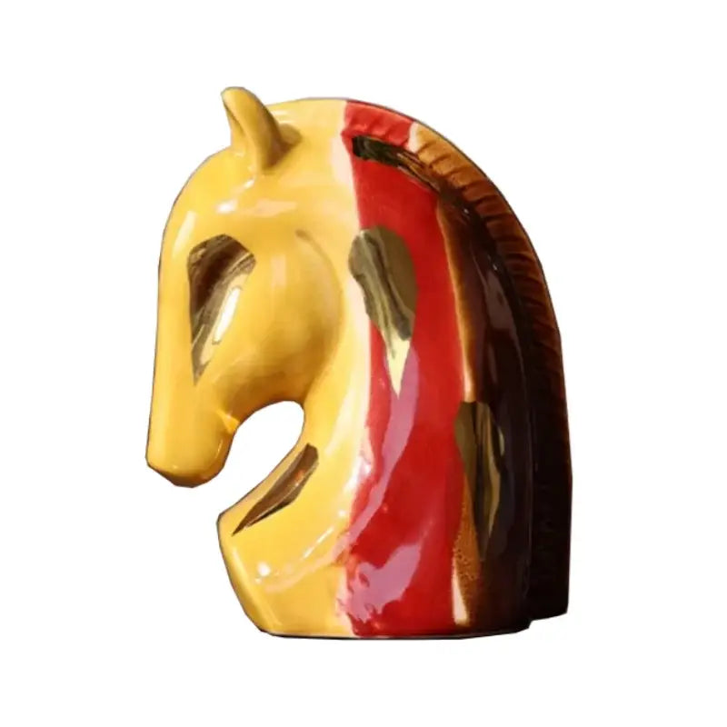 Geometric red & yellow horse head ceramic vase living room decor