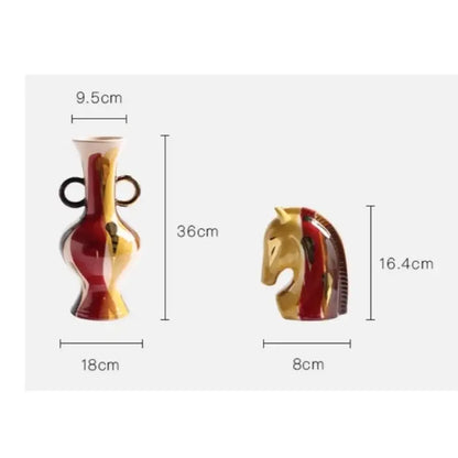 Geometric red & yellow horse head ceramic vase living room decor