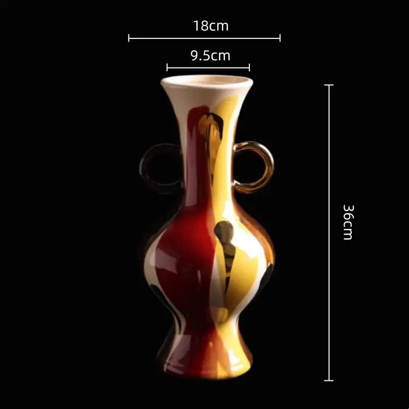 Geometric red & yellow horse head ceramic vase living room decor