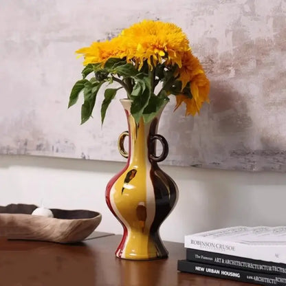 Geometric red & yellow horse head ceramic vase living room decor