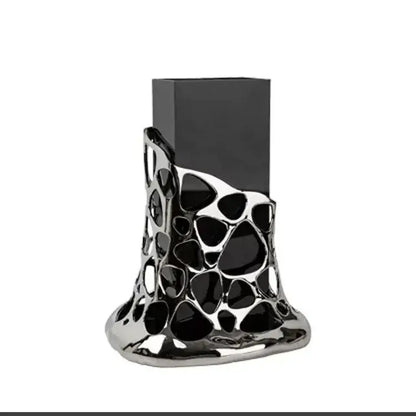 Geometric silver and amber glass vase living room sculpted terrarium