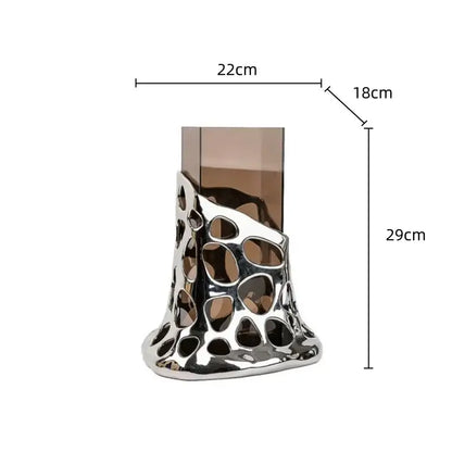 Geometric silver and amber glass vase living room sculpted terrarium