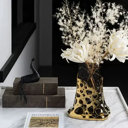 Geometric silver and amber glass vase living room sculpted terrarium