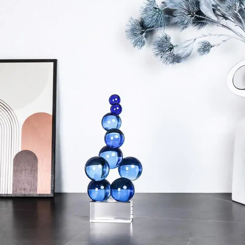 Geometric silver & blue crystal sculpture living room decor ball