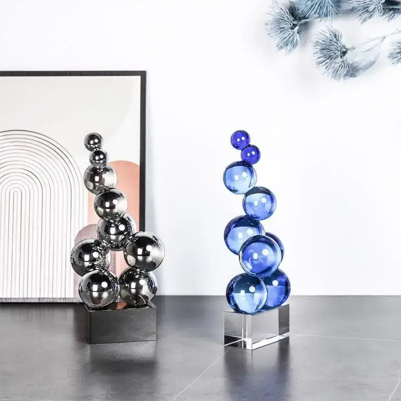 Geometric silver & blue crystal sculpture living room decor ball