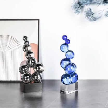 Geometric silver & blue crystal sculpture living room decor ball
