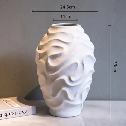 Geometric spiral white ceramic vase fruit platter living room decor
