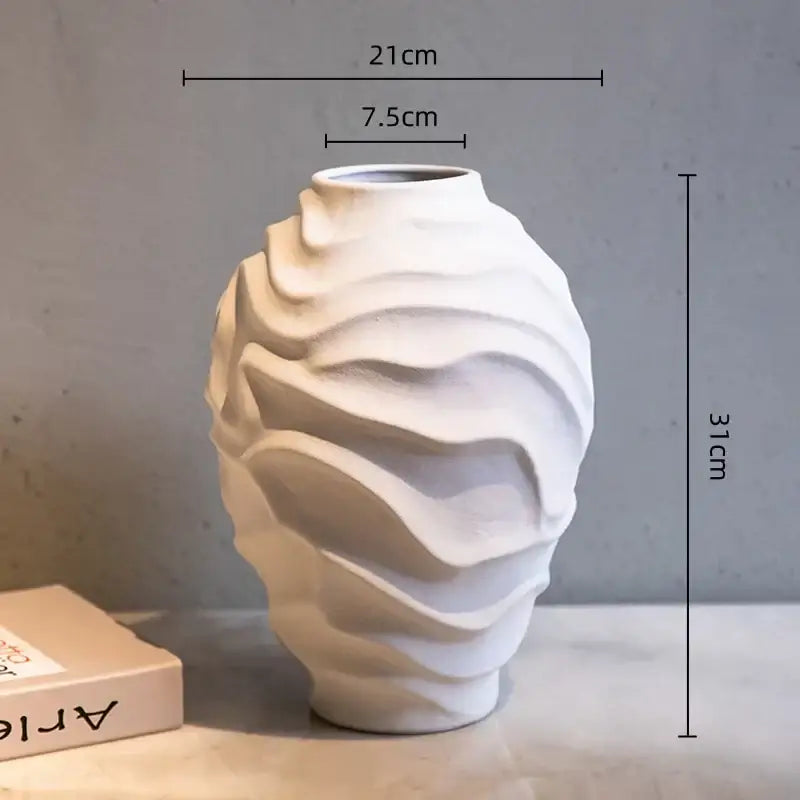 Geometric spiral white ceramic vase fruit platter living room decor