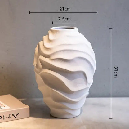Geometric spiral white ceramic vase fruit platter living room decor