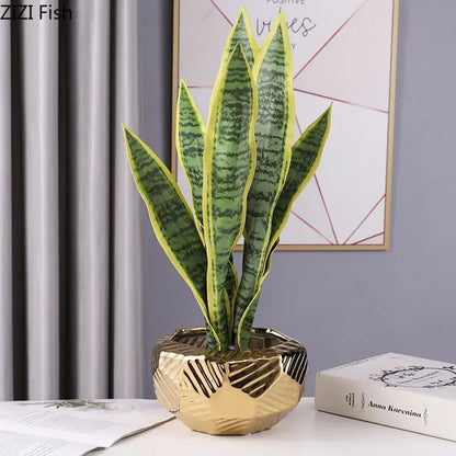 Geometric stacked ceramic vase living room gold white & black decor