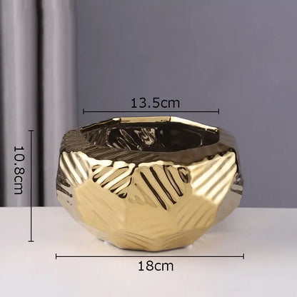 Geometric stacked ceramic vase living room gold white & black decor