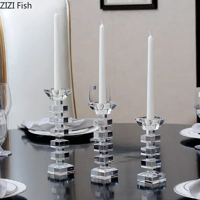 Geometric stacked cube crystal candle holder dining room decor