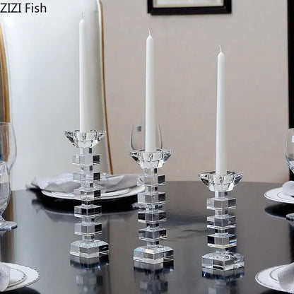 Geometric stacked cube crystal candle holder dining room decor