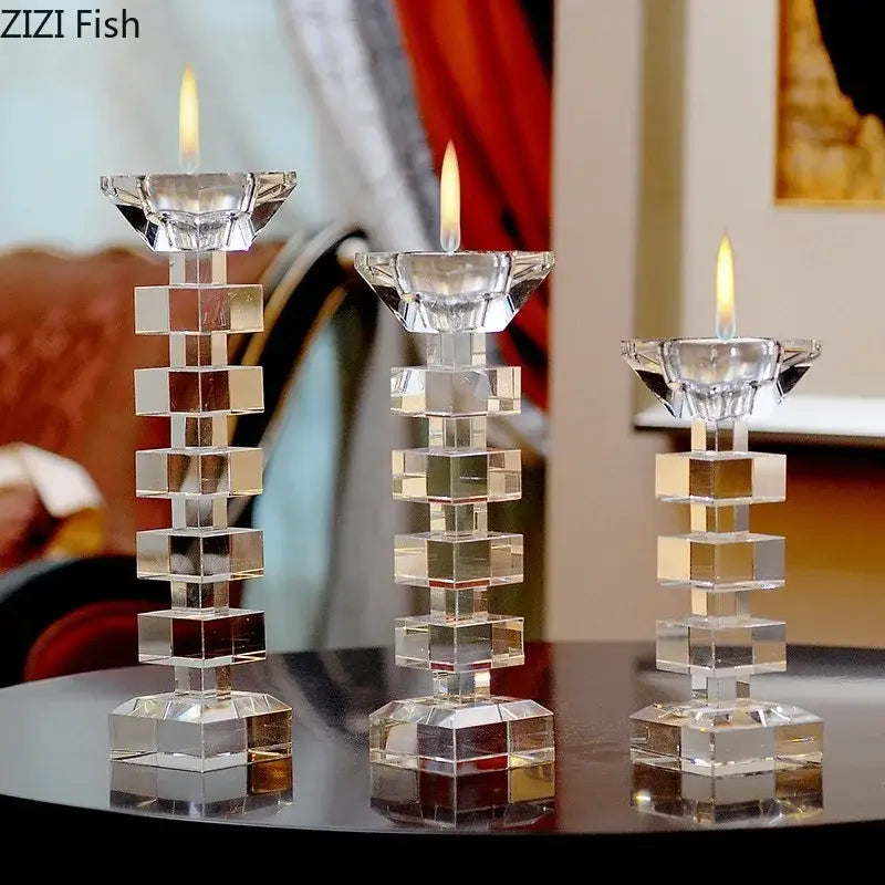 Geometric stacked cube crystal candle holder dining room decor