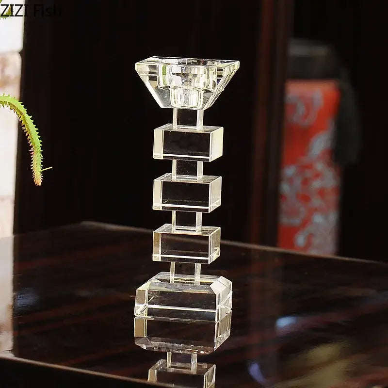 Geometric stacked cube crystal candle holder dining room decor